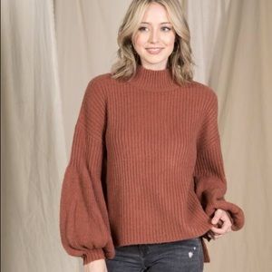 Balloon sleeve mock neck sweater